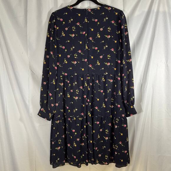 Ralph Lauren Floral Long Sleeve VNeck Crepe Style Mini Length Dress Navy size 10 - Picture 3 of 5